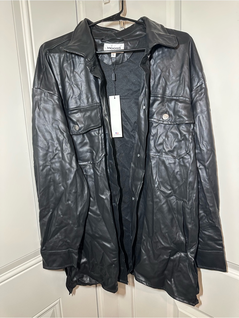 Vigoss Black Faux Leather Shirt Jacket